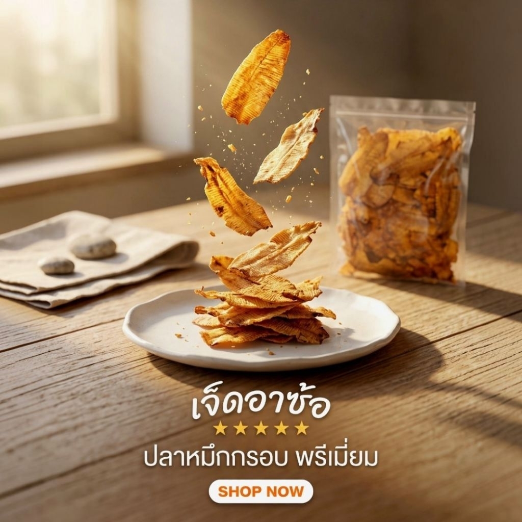 พร้อมส่ง !!! ปลาหมึกกรอบเศษแตก (Crunchy Squid Bites - 240g)