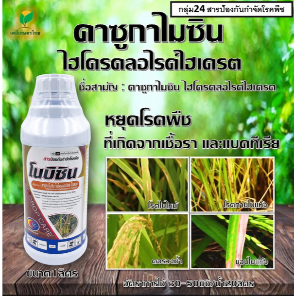 คาซูกามัยซิน ไฮโดรคลอไรด์ ไฮเดรต (โนบิซิน1 ลิตร)  หยุดโรคพืช ที่เกิดจากเชื้อรา และแบคทีเรีย โรคใบไหม้ ขอบใบแห้ง คอรวงช้ำ