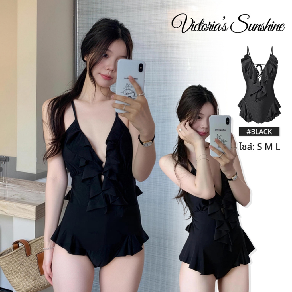 Victoria's Sunshine ชุดว่ายน้ำผู้หญิง วันพีช swimming suit for women สไตล์เซ็กซี่ เว้าหลัง ส่งไว#1127