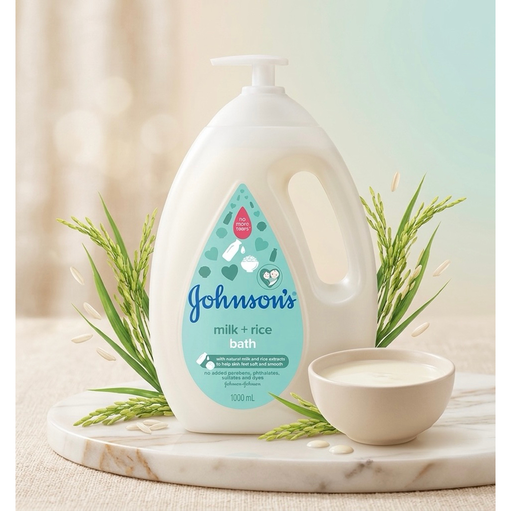 ⁠[ขวดใหญ่ 1,000 ml] Johnson's Milk + Rice Bath ครีมอาบน้ำจอนสัน มิลค์ + ไรซ์ ผิวนุ่มชุ่มชื้น อ่อนโยนต่อผิว⁠