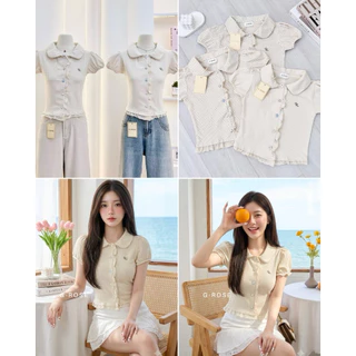 💖New Collection 💖G-Rose เสื้อทรงเชิ้ตครอปคอบัวกระดุมหน้าแกะได้แบบใหม่ ทรงเสื้อคัดติ้งเนี๊ยบ สวยติดเทรนสุดๆ