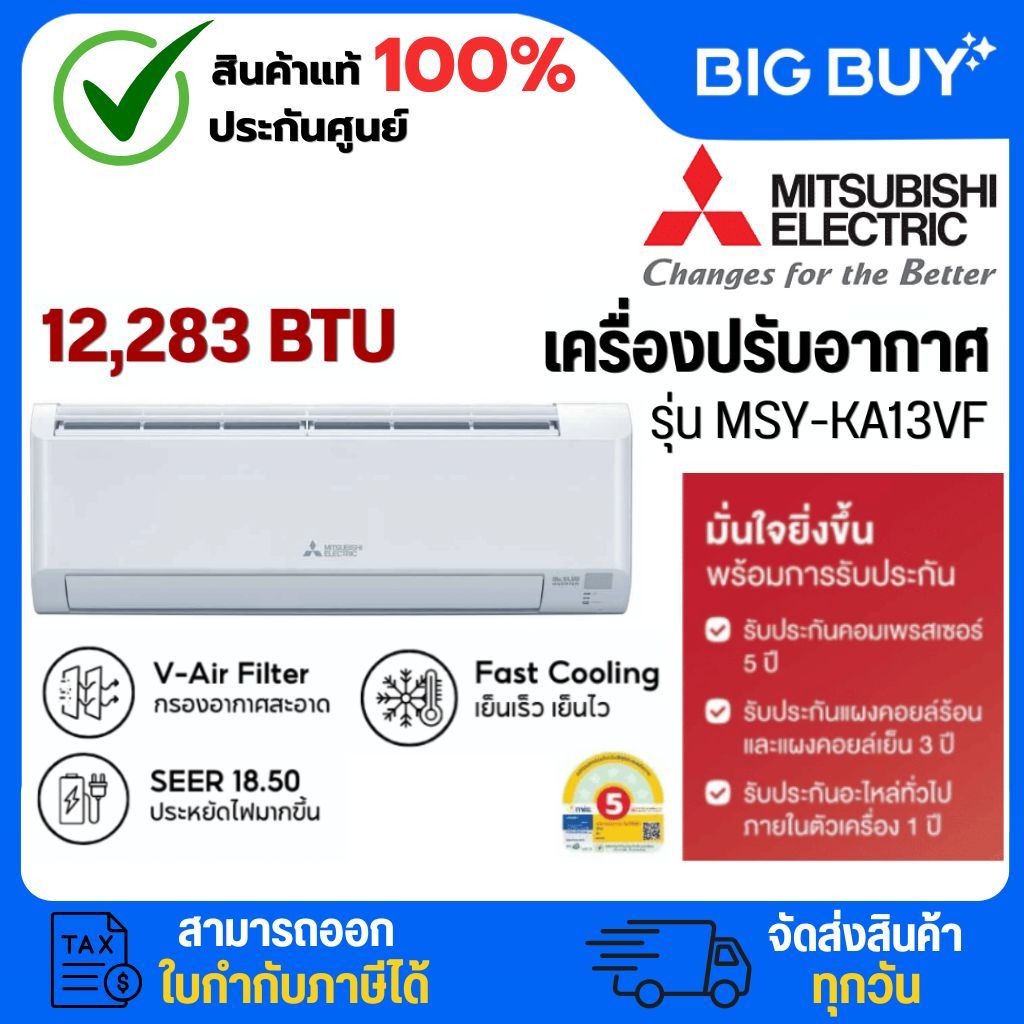 Mitsubishi Electric เครื่องปรับอากาศ รุ่น MSY-KA13VF 12,283 BTU Happy Inverter