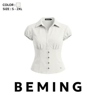 Bemingtop1262(S–2XL) - Corset Top – เสื้อเชิ้ตแขนสั้นทรงคอร์เซ็ตเน้นเอวเพิ่มลุคเรียบหรูในทุกวัน