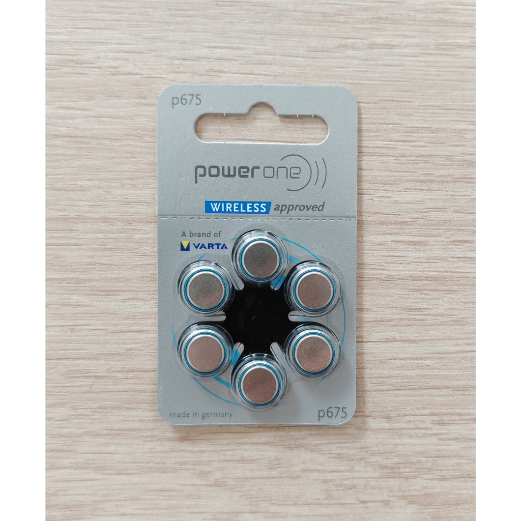 ถ่านเครื่องช่วยฟัง Powerone ถ่านเบอร์675 P675 ZA675 หรือ PR44 สีน้ำเงิน ของแท้ แพ็ค 6 ก้อน