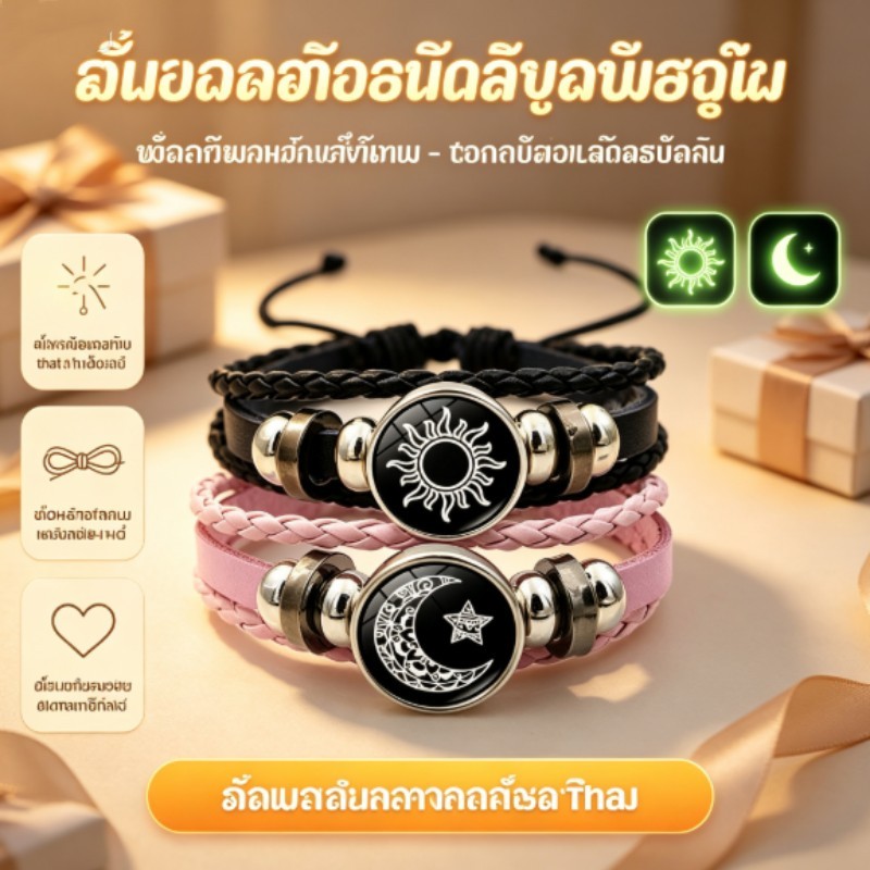 แฟชั่นกำไลข้อมือคู่รักเรืองแสง2ชิ้นสร้อยข้อมือถักสีดำปรับได้มิตรภาพของขวัญวันเกิด