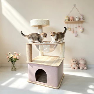 CoCo.PETcat tree คอนโดแมวไม้ แคททรี พร้อมบ้านแมว โดมอวกาศใส เสาลับเล็บสนาม ที่นอนแมว ของเล่นแมว ต้นไม้แมว