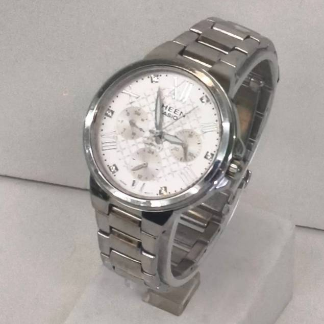 Casio Sheen SHE-3517D กระจก Sapphire สายสเตนเลส หน้าปัดขาว