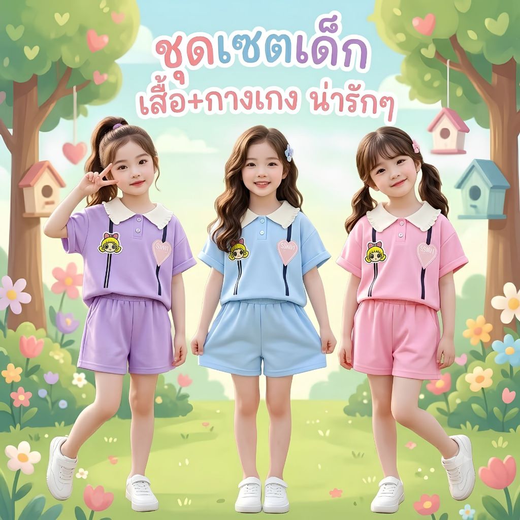MooDeng Baby ชุดเซตเด็กหญิง เสื้อ+กางเกง ผ้าฝ้ายผสม SIZE 90-
