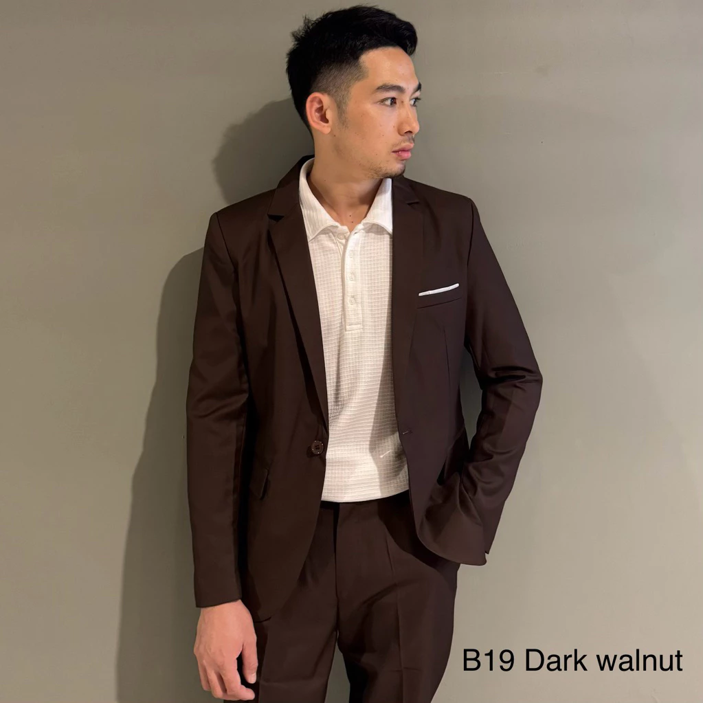 ชุดสูทรุ่นB19Dark walnut สูทสีน้ำตาลเข้ม XS-4XL กดสั่งซื้อแยกชิ้น