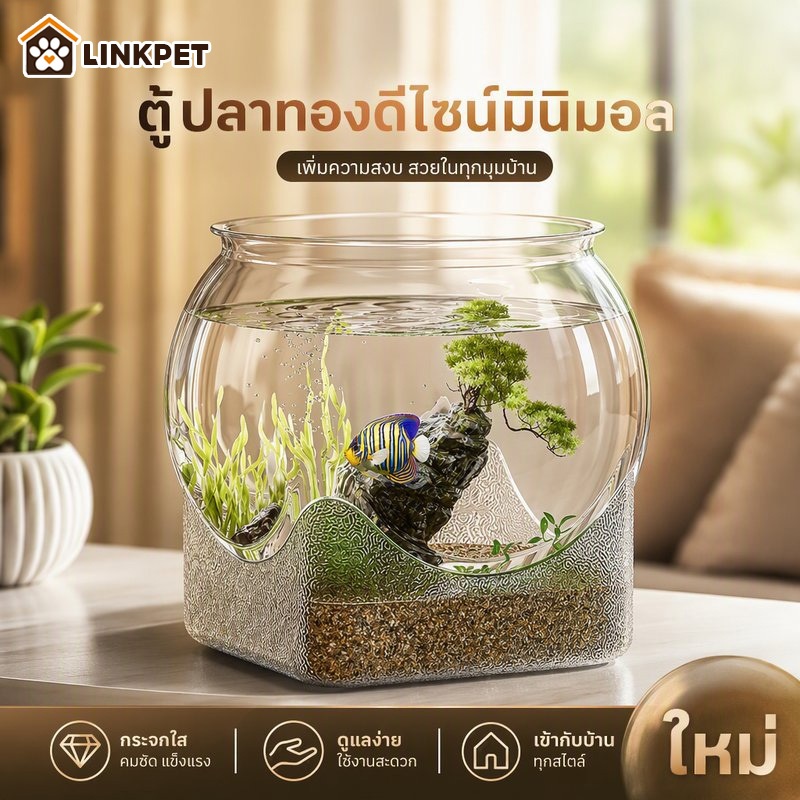 ตู้ปลาทอง อควาเรียมตั้งโต๊ะ PET ใส ทนทาน-กันกระแทก ตู้ปลา โหลพลาสติก