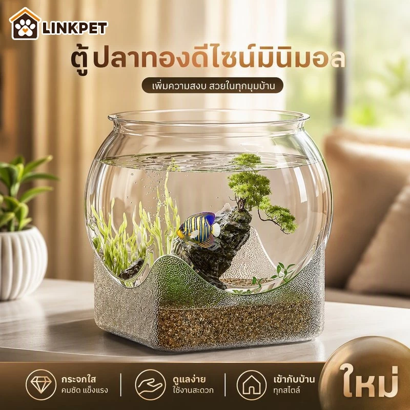 ตู้ปลาทอง อควาเรียมตั้งโต๊ะ PET ใส ทนทาน-กันกระแทก ตู้ปลา โหลพลาสติก