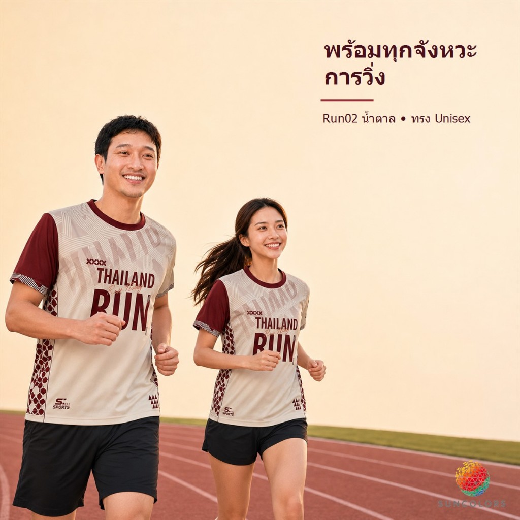 SUNCOLOR เสื้อกีฬา Run02 น้ำตาล เสื้อวิ่ง Unisex ไมโครโพลีเอสเตอร์ 145 กรัม ไซซ์ S-4XL