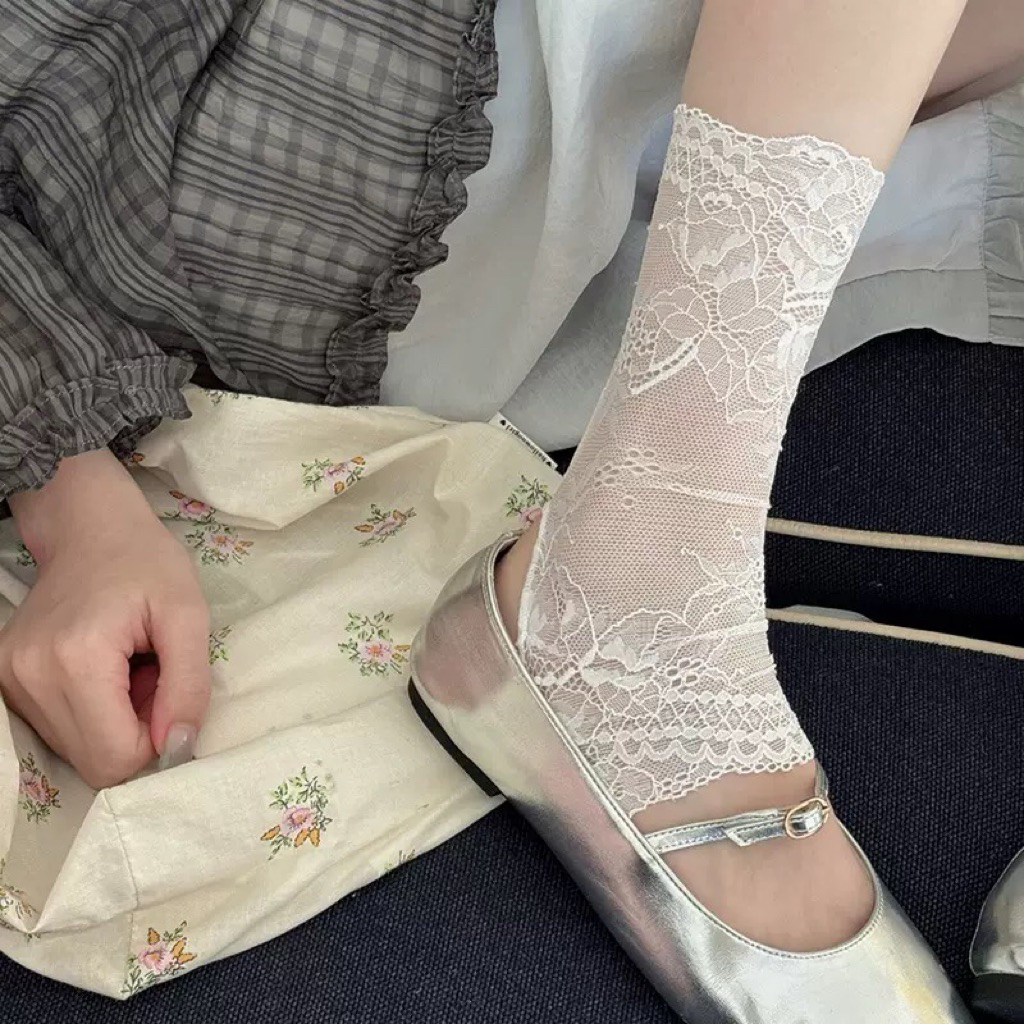 พร้อมส่งในไทย💘 lace & Scott  opentoe sock ถุงเท้าเปิดนิ้วเท้าลูกไม้และลายสก็อต