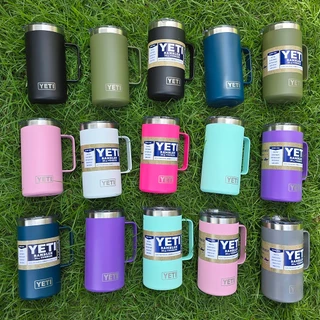 แก้วน้ำเยติ 24oz 720ml สแตนเลส304 เก็บอุณหภูมิความเย็น ร้อน มีด้ามหูจับ สีพื้นผิวด้านหน้าทราย สีไม่ลอก YT