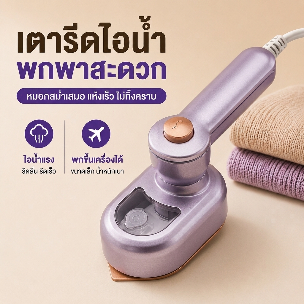 เตารีดไอน้ำ เครื่องรีดผ้าไอน้ำขนาดเล็ก เตารีดผ้าไอน้ำพกพก รีดเรียบใช้ง่าย เปียกและแห้ง