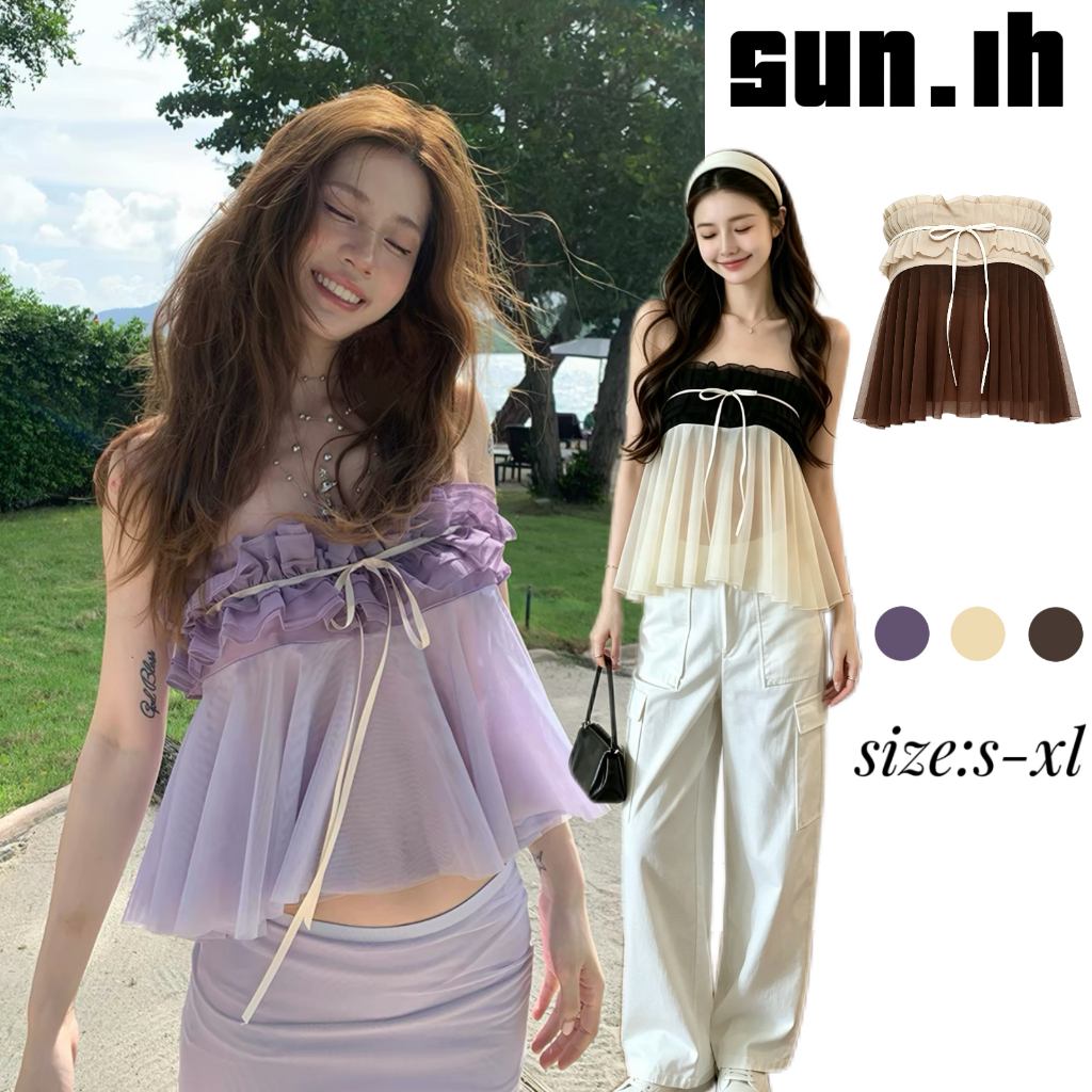 SUN🛍️พร้อมส่ง🛍️เสื้อเกาะอกระบายสุดเซ็กซี่และเย้ายวนใจตัวใหม่