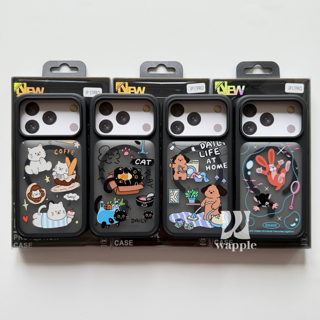 wapple-Magnetic Case เคสการ์ตูนผิวด้าน ขอบนิ่มหลังแข็ง กันกระแทก สำหรับรุ่นiPhone13-17 17Pro 17ProMax