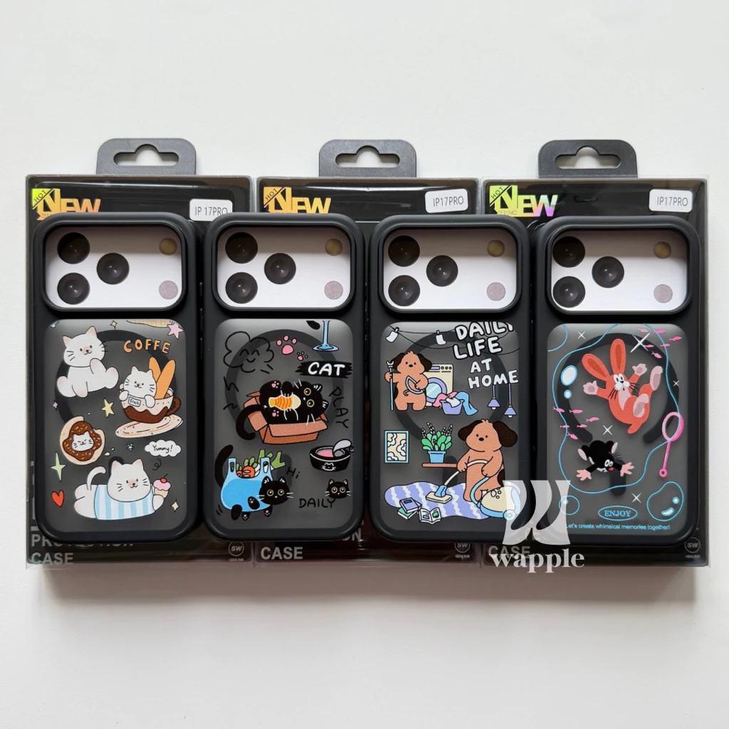 wapple-Magnetic Case เคสการ์ตูนผิวด้าน ขอบนิ่มหลังแข็ง กันกระแทก สำหรับรุ่นiPhone13-17 17Pro 17ProMax