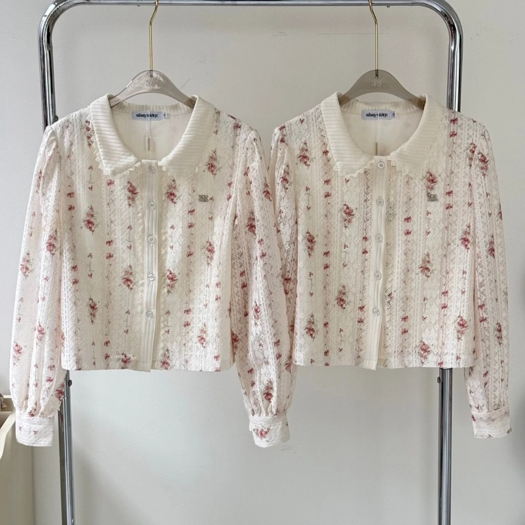 SISSY : Lace Floral Shirt (XS-XXL) เสื้อคอบัวแขนยาวผ้าลูกไม้ มีซับในทั้งตัว ทรงสวย ใส่สบาย