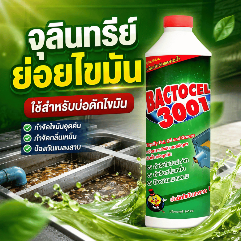 BACTOCEL 3001 แบคโตเซล 300cc. ผงจุลินทรีย์ย่อยไขมัน บ่อดักไขมัน แก้ท่อตัน ลดกลิ่นเหม็น น้ำเสีย จุลินทรีย์