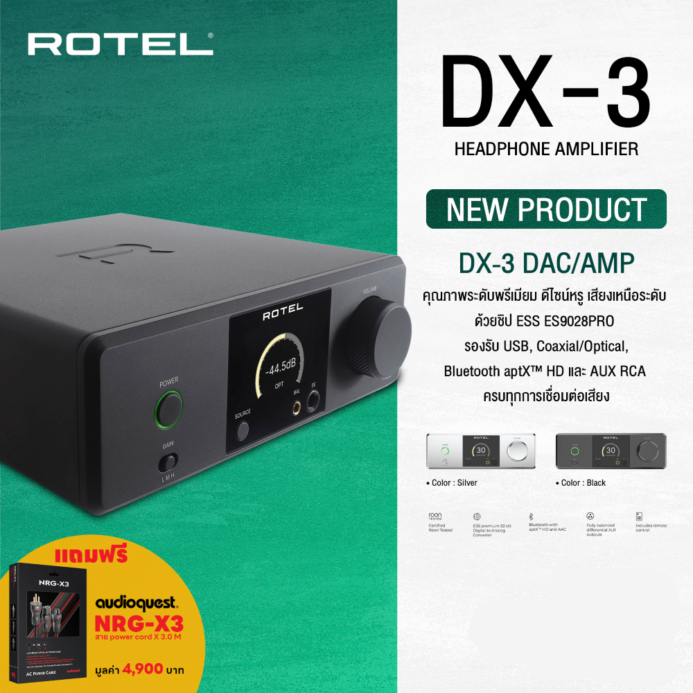 ROTEL DX-3 Headphone Amplifier (DAC/Amp) แถมฟรี AudioQuest NRG-X3 AC Power Cord (ความยาว 3.0 เมตร) ม