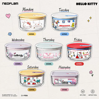 พร้อมส่งด่วน 🇹🇭 Neoflam x Hello Kitty กล่องข้าวแก้วทรงกลม กล่องผลไม้ เข้าไมโครเวฟได้ Sanrio ขนาด 350ml และ 600 ml
