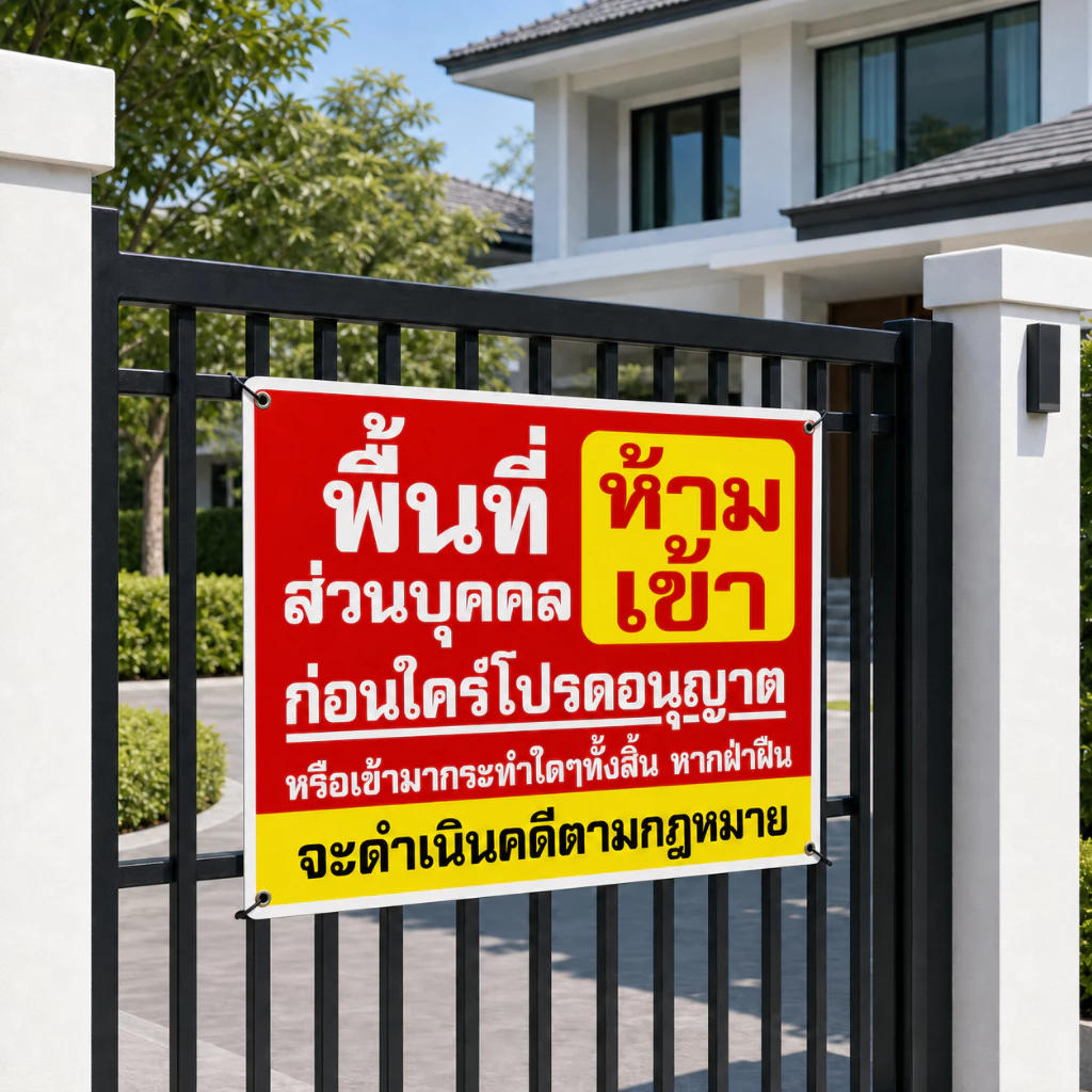 ป้ายไวนิล (Vinyl-C) ห้ามเข้าก่อนได้รับอนุญาต ที่ส่วนบุคคล พื้นที่ส่วนบุคคล ที่ดินส่วนบุคคล