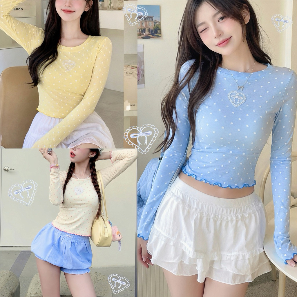 Tiny  -  เสื้อแขนยาว เสื้อยืด ผ้าสลาฟพรีเมียมพิมพ์ลายจุด ผ้ายืดหยุ่นใส่สบาย