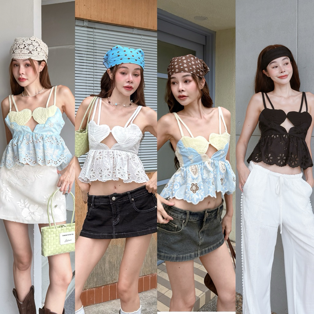 ma.i เสื้อลูกไม้ฉลุ ตีเกล็ดคัดรูปหัวใจ