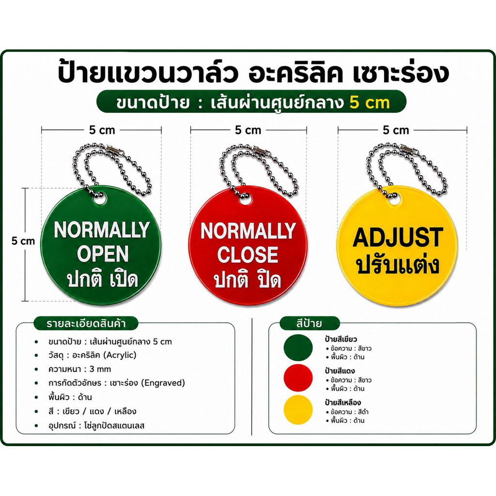 ป้ายแขวนวาล์ว ปกติเปิด ปกติปิด (แพ็ค10 / 20 / 30 / 40 ชิ้น) หนา 2มม. แข็งแรงสินค้าพร้อมส่ง