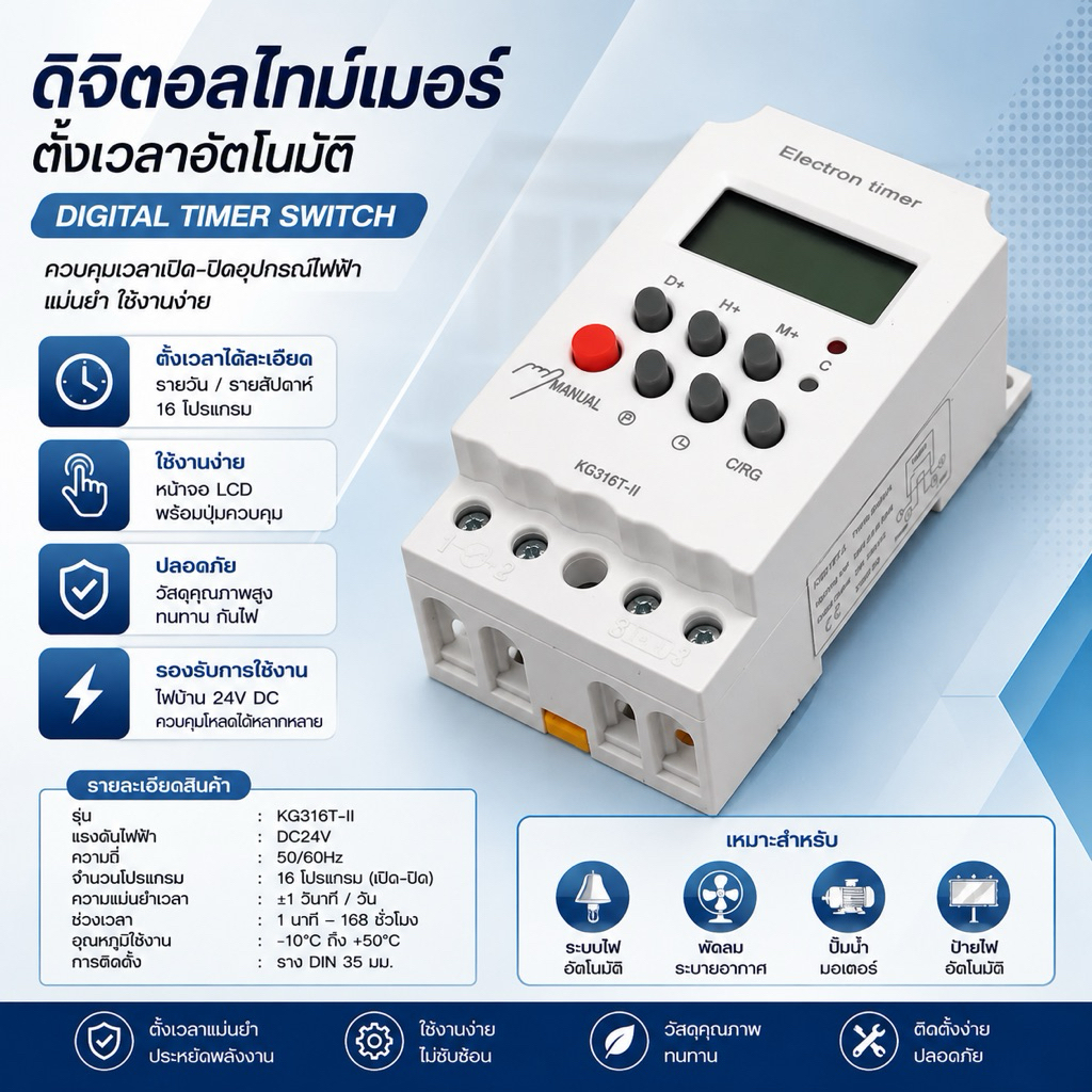 แท้ new KG-316T-II 12,24,220V ทามเมอร์เวลา เวลา ตัวตั้งเวลา นาฬิกาเวลา KG-316T-II 12,24,220V ส่งด่วน