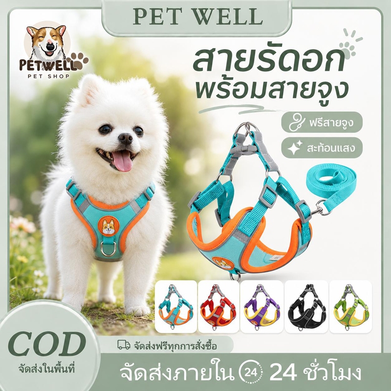 PETWELL ชุดเชือกจูง สะท้อนแสง ปรับได้ สําหรับสัตว์เลี้ยง สุนัข แมว สายรัดสุนัขสัตว์เลี้ยง วัสดุกำมะหยี่ปรับได้ สไตล์กวาง