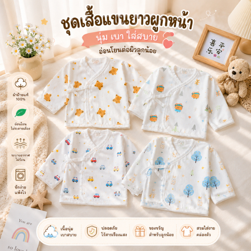 ชุดเด็กผูกหน้า ผ้าคอตตอล สำหรับเด็กแรกเกิด 0-3 เดือน QH01