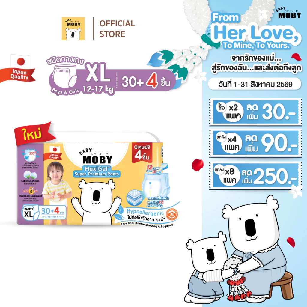 ผ้าอ้อมสำเร็จรูป รุ่น MaxiGel ชนิดกางเกง ไซซ์ XL*30+4 /แพ็ค (1 แพ็ค)