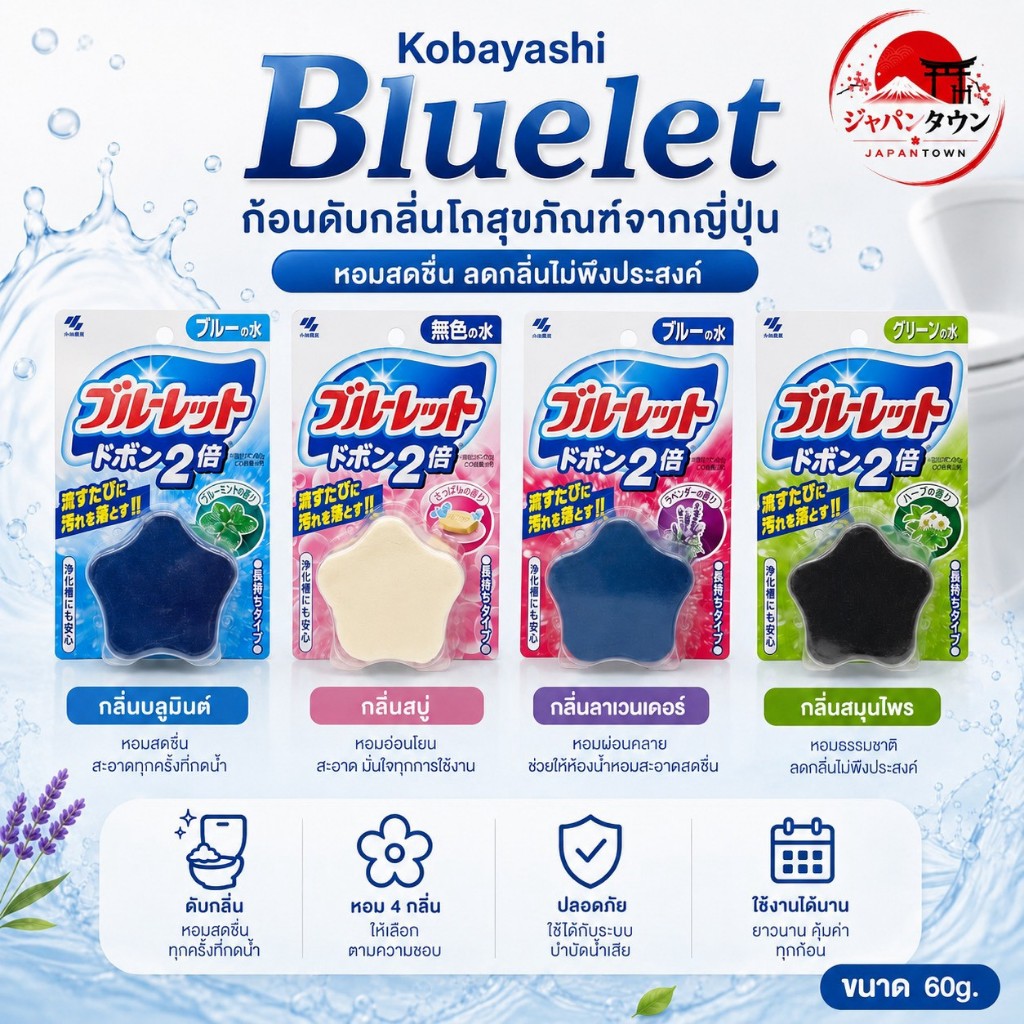 Kobayashi Bluelet ก้อนดับกลิ่นชักโครก แบบ2เดือน
