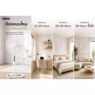 AIKO AK-S452 สีขาว พัดลมสไลด์ 18 นิ้ว ใบพัดพลาสติก PP 5 แฉก มีเทอร์โมฟิวส์ **รับประกันมอเตอร์ 4 ปี