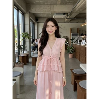 B712 | เซตเสื้อระบายผูกเอว + กางเกงขายาว ลุคหวานละมุน ใส่แล้วดูตัวเล็กสุดๆ