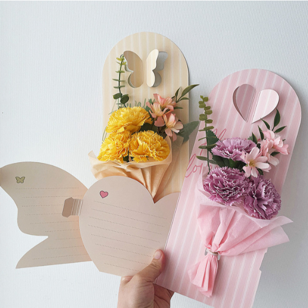 การ์ดใส่ดอกไม้ 3 มิติ DIY แถมโบว์ริบบิ้น