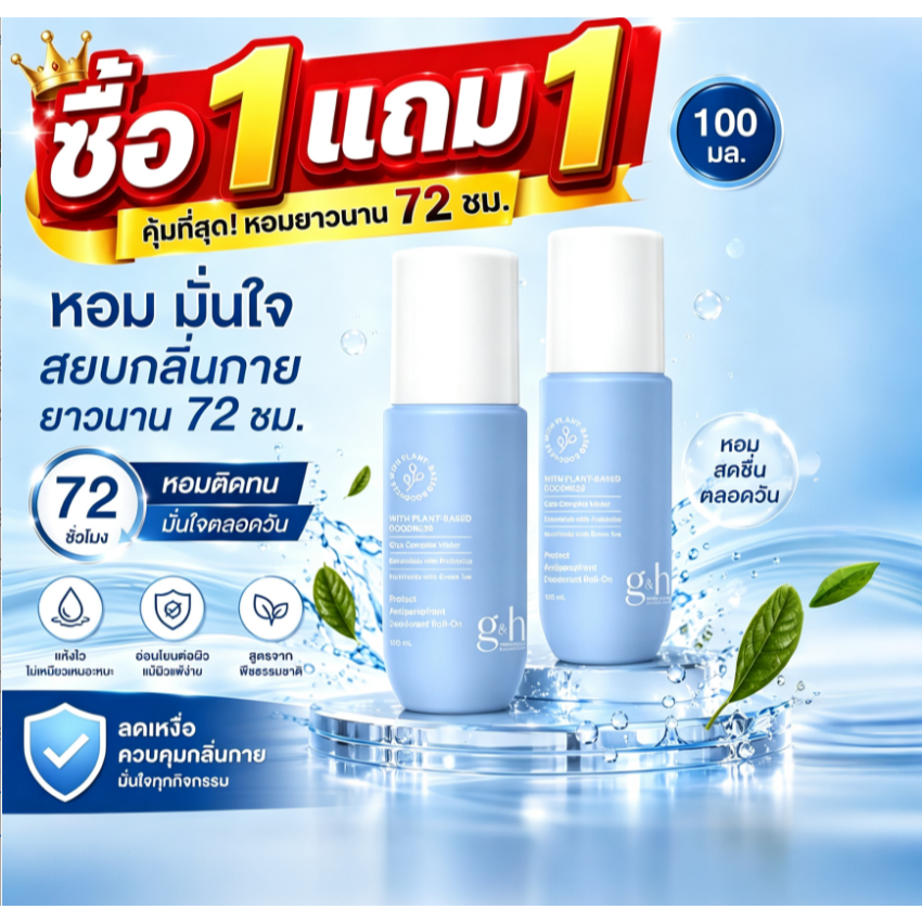 G&H Amway โรลออนระงับกลิ่นกาย 100ml ของแท้ สูตรใหม่ กลิ่นหอมสดชื่น ลดกลิ่นเหงื่อ ดูแลใต้วงแขน