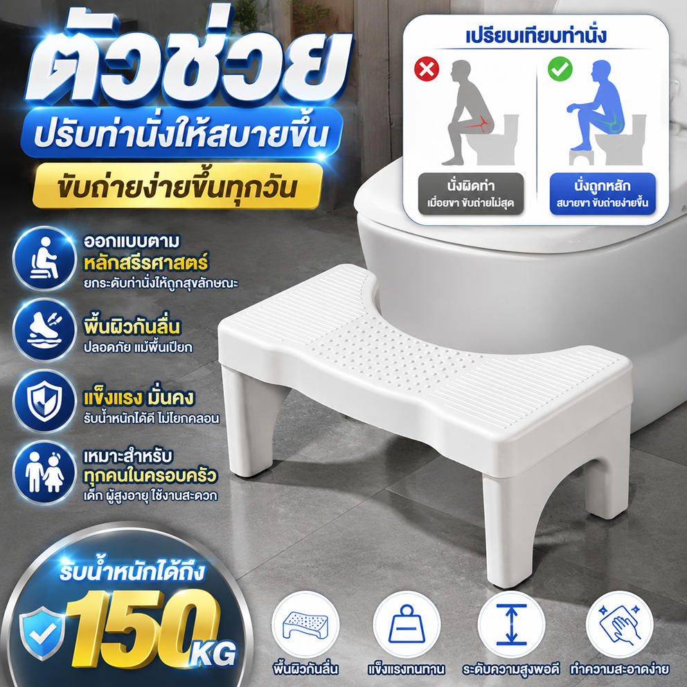 เก้าอี้เหยียบขั้นบันได เก้าอี้เตี้ยอเนกประสงค์ แข็งแรง รับน้ำหนักได้ดี ใช้ในห้องน้ำ ห้องครัว ห้องนอน และบ้าน