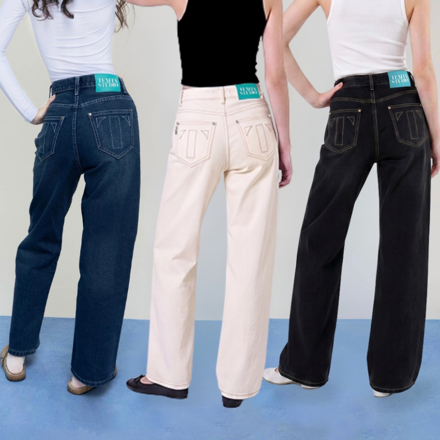 TEMTA - Lisa Jeans - กางเกงยีนส์เอวกลาง ขากระบอกใหญ่ สีเข้ม สีอ่อน สีดำ สีขาวครีม พรางหุ่น
