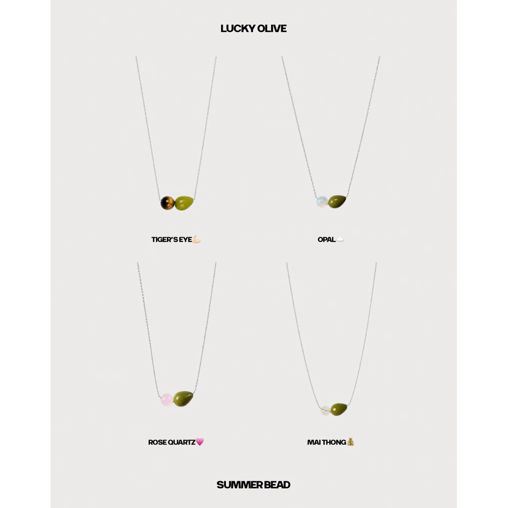 SMB - “Lucky Olive” สร้อยคอจี้หินมงคลและลูกปัดสีเขียวมะกอก