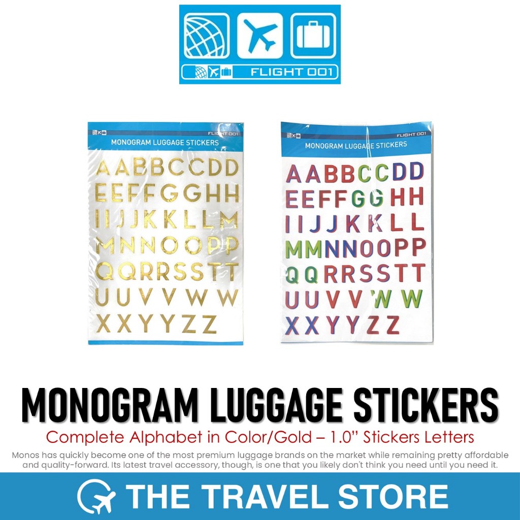 [GWP] Flight 001  MONOGRAM LUGGAGE STICKERS Complete Alphabet in Color/Gold – 1.0” Stickers Letters
