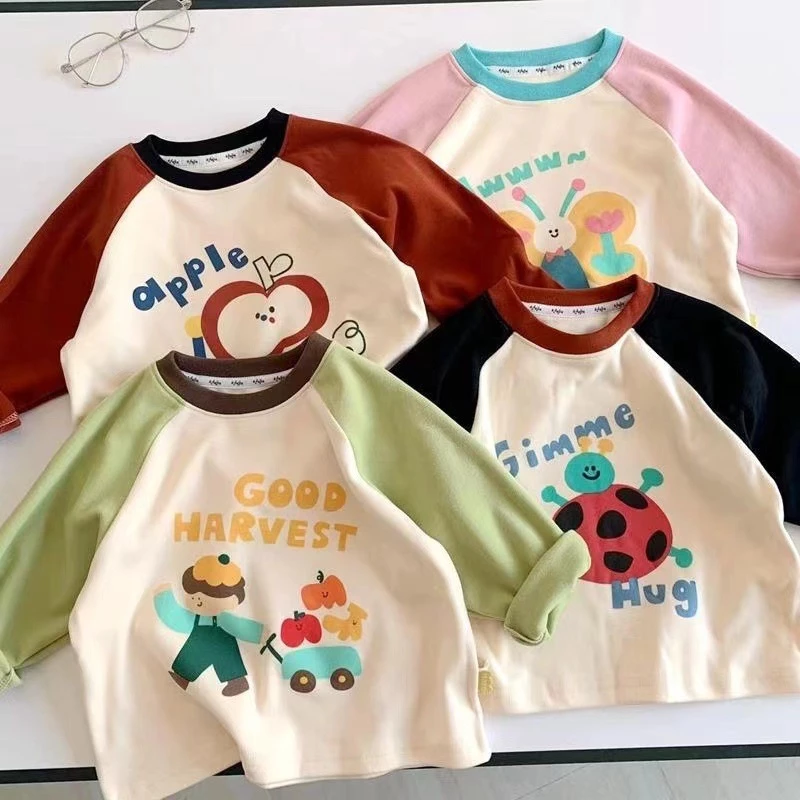 Babyonline(Y516)M6-OF5 (ส่งด่วน1วัน)เสื้อแขนยาวสำหรับเด็กชายและเด็กผู้หญิงลายการ์ตูนน่ารัก ผ้าฝ้าย นิ่ม ใส่สบาย