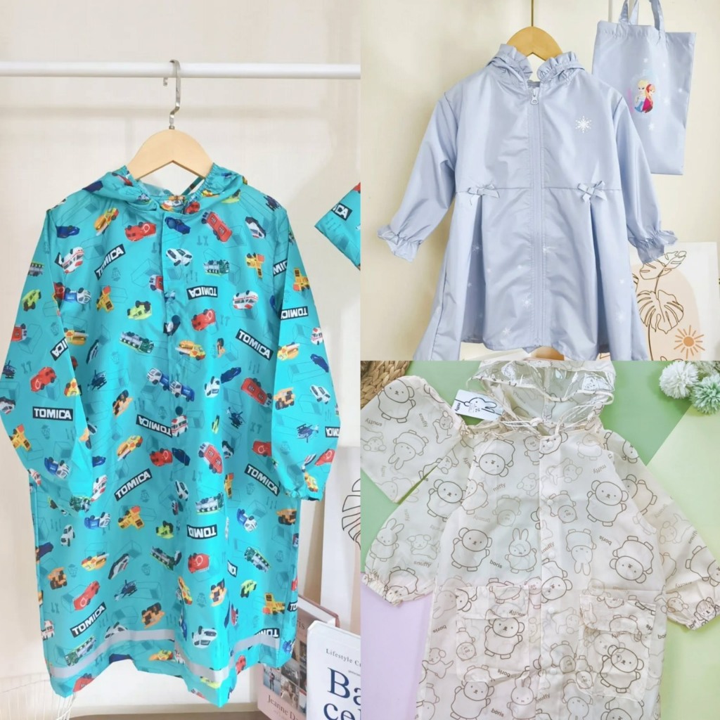 เสื้อกันฝน มาพร้อมกับถุงเก็บชุด ลายการ์ตูน สีเขียว, ฟ้า, ชมพู