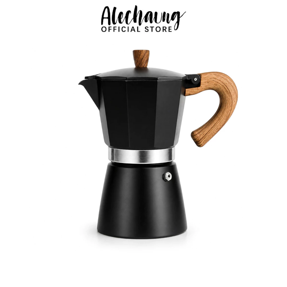 Alechaung กาต้มกาแฟ หม้อต้มกาแฟสด Moka pot ความจุ 150ml 300ml ใช้งานกับเตาไฟฟ้า เตาแก็ส เตาแคมป์ปิ้ง