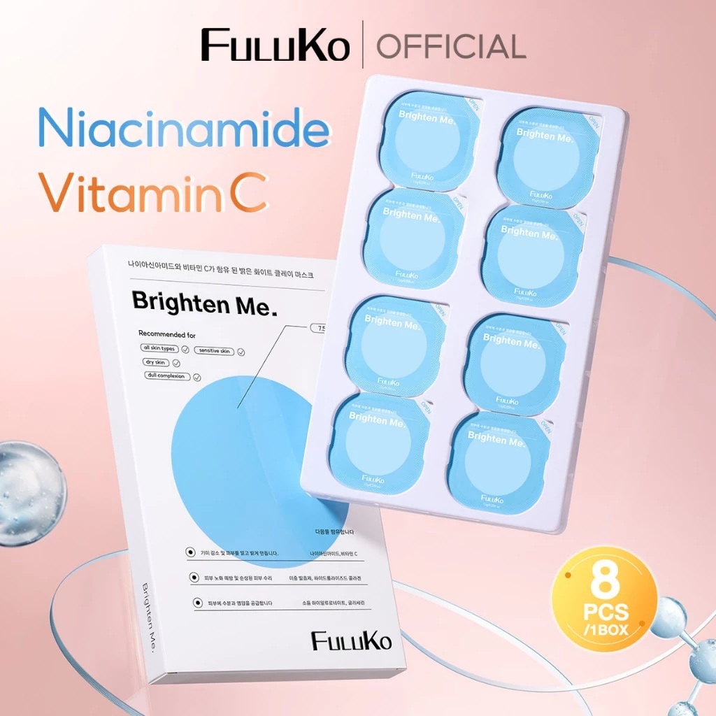 FULUKO Nicotinamide Brighten Me. Clay Mask มาสก์โคลน 7.5g*8/BOX สกินแคร์ ความชุ่มชื้น ใบหน้าที่สะอาด ผิวขาว หน้าเนียนนุ่