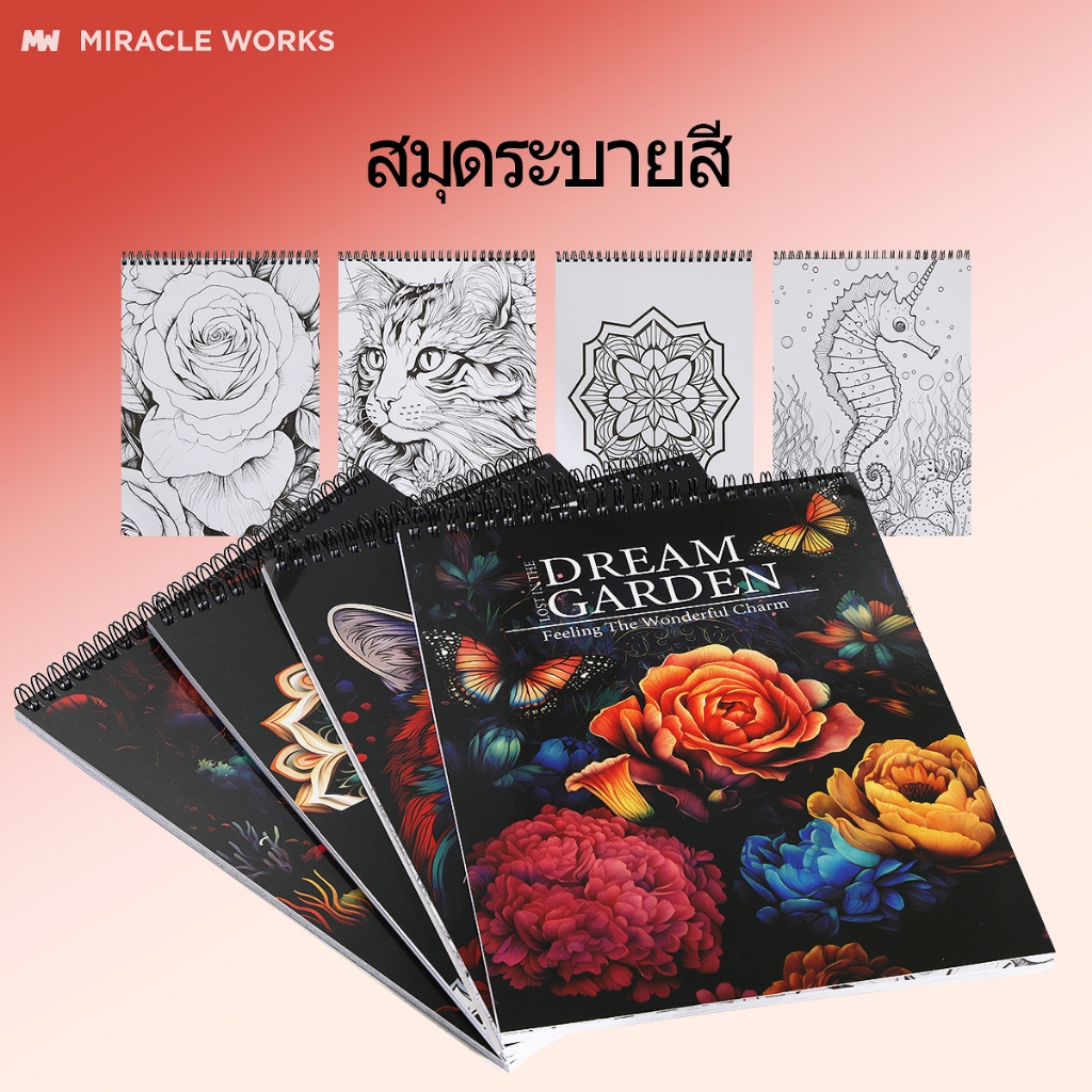 MW ที่ระบายสี สมุดฝึกระบายสี กระดาษระบายสี 100ภาพ สมุดระบายสีสำหรับผู้ใหญ่ สมุดระบายสีฝึกสมาธิ Sticker Colouring Books