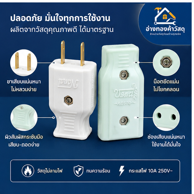 Nanal ปลั๊กตัวผู้ 2 ขาแบน และ เต้ารับตัวเมีย2ขาแบน