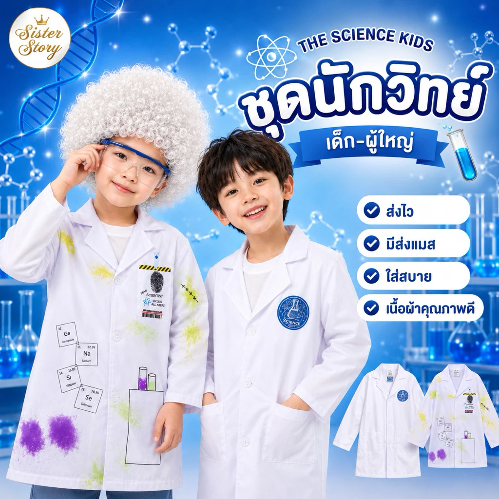 🔥ส่งไว จาก กทม🔥เสื้อกาวน์ นักวิทยาศาสตร์ เด็ก ชุดนักวิทย์ ชุดนักวิทยาศาสตร์ ชุดแลป ชุดอาชีพเด็ก ชุดกาวน์เด็ก